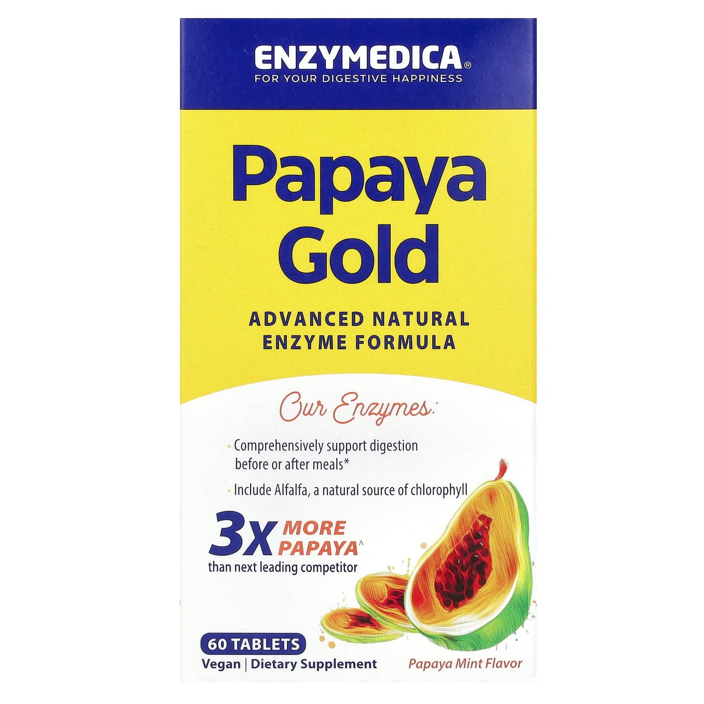 Enzymedica, Papaya Gold, Papaya Mint, 60 Tablets UPC 670480101216 | HiLife Vitamins