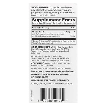 Enzymedica, Magnesium Motion, 120 Capsules UPC 670480101261 | HiLife Vitamins
