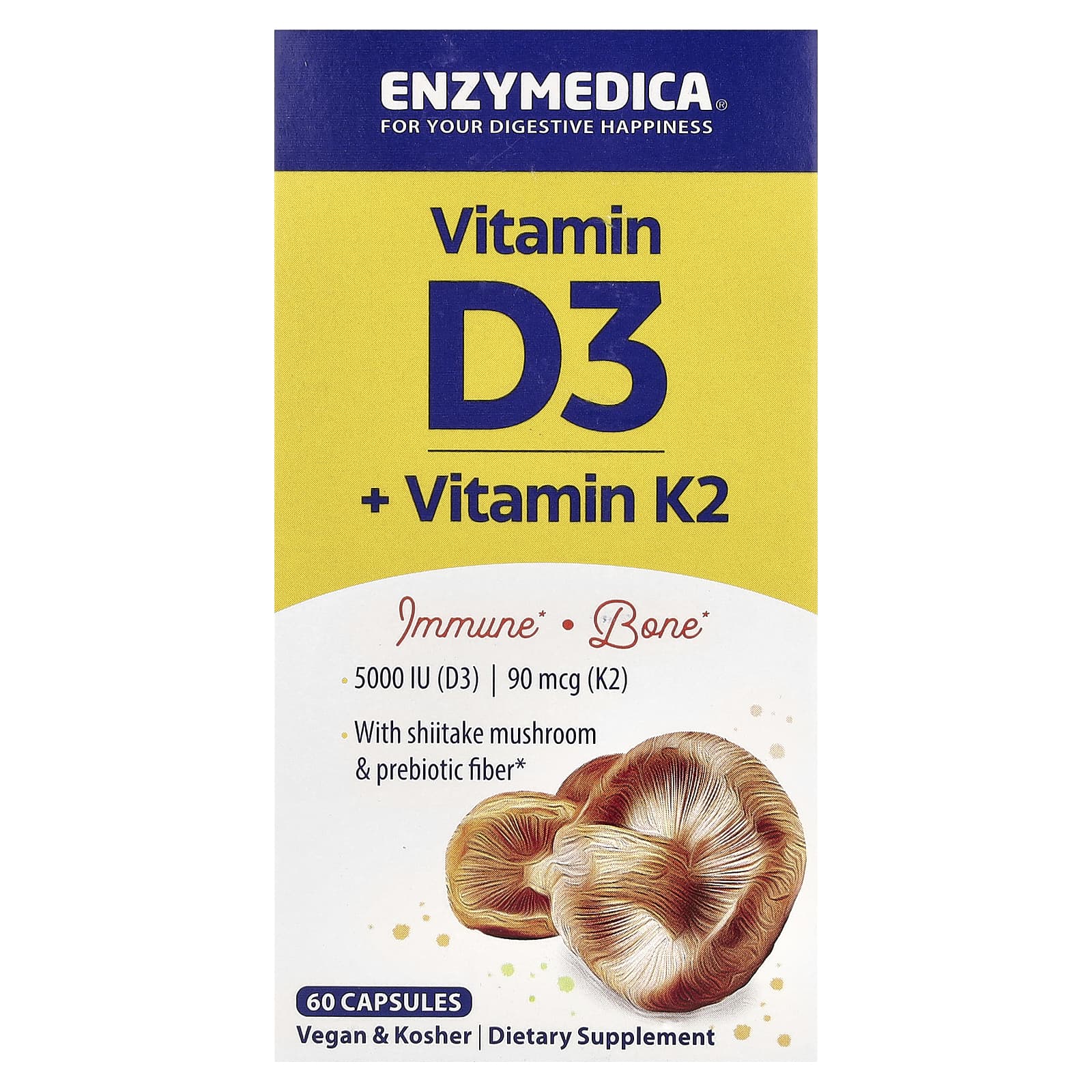 Enzymedica, Organic Vegan Vitamin D3+K2, 60 Capsules UPC 670480101292 | HiLife Vitamins