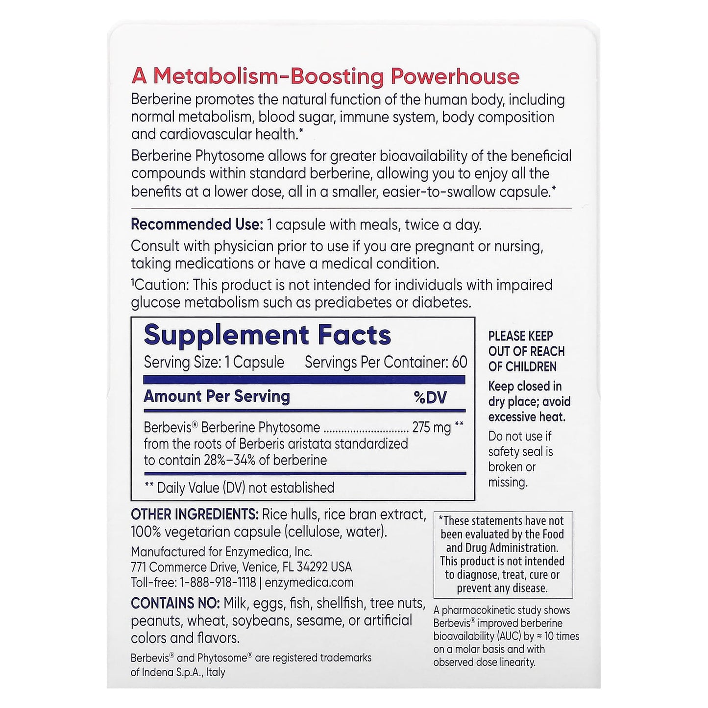 Enzymedica, Berberine Phytosome, 60 Capsules UPC 670480101308 | HiLife Vitamins
