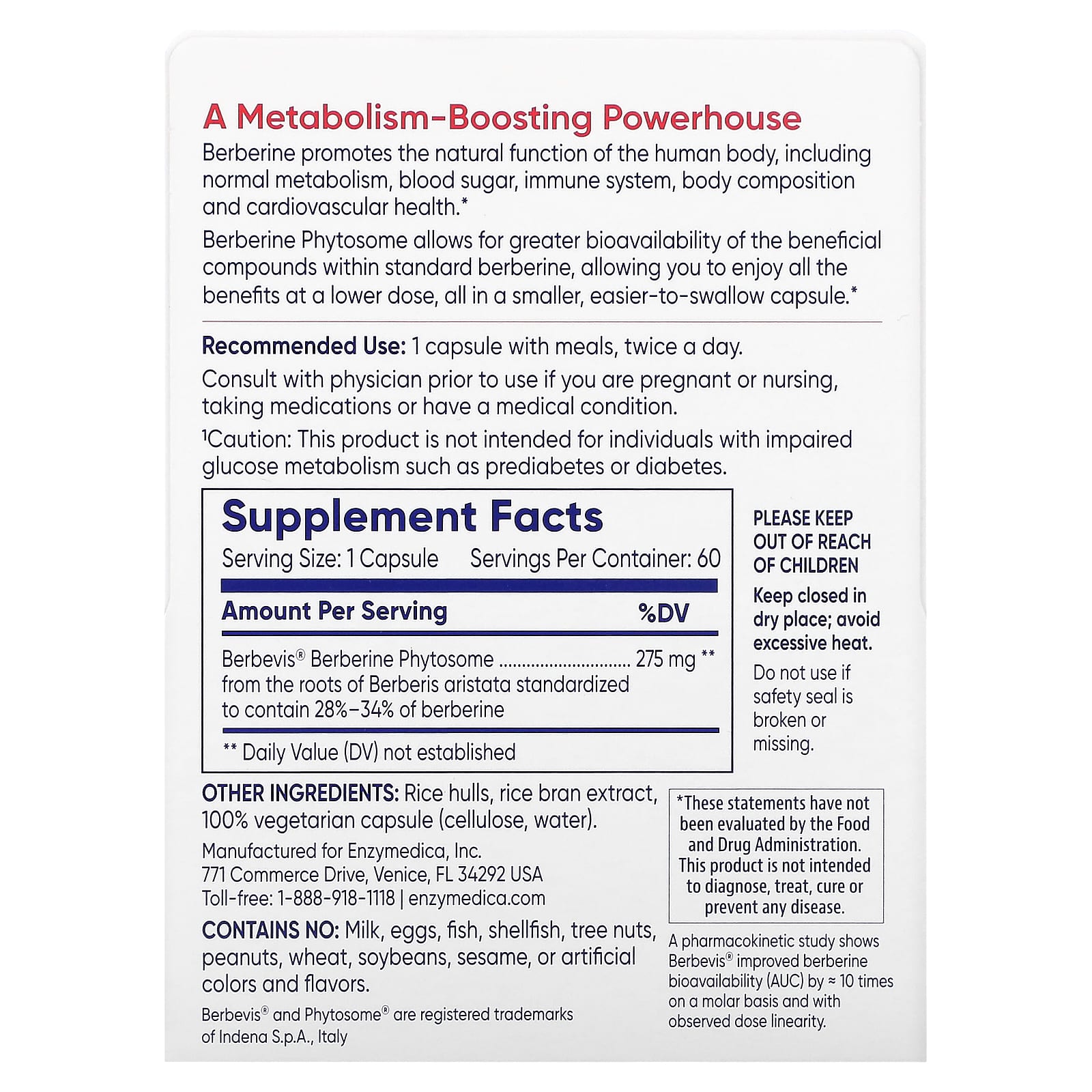 Enzymedica, Berberine Phytosome, 60 Capsules UPC 670480101308 | HiLife Vitamins