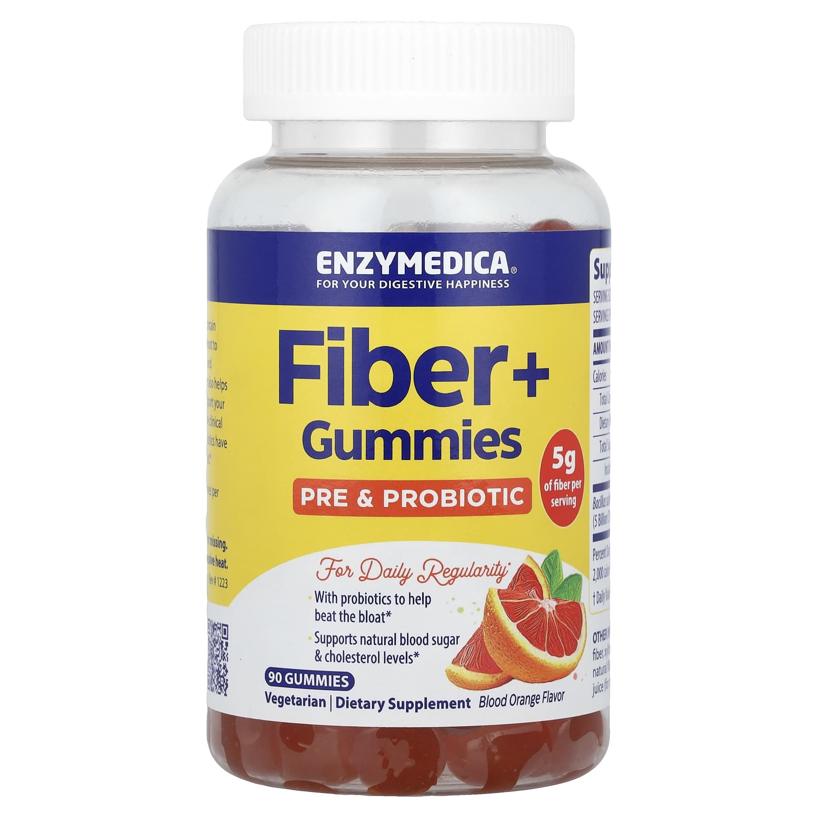 Enzymedica, Fiber+ Gummies, Pre & Probiotic, Blood Orange, 90 Gummies UPC 670480101377 | HiLife Vitamins