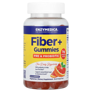 Enzymedica, Fiber+ Gummies, Pre & Probiotic, Blood Orange, 90 Gummies - 670480101377 | Hilife Vitamins