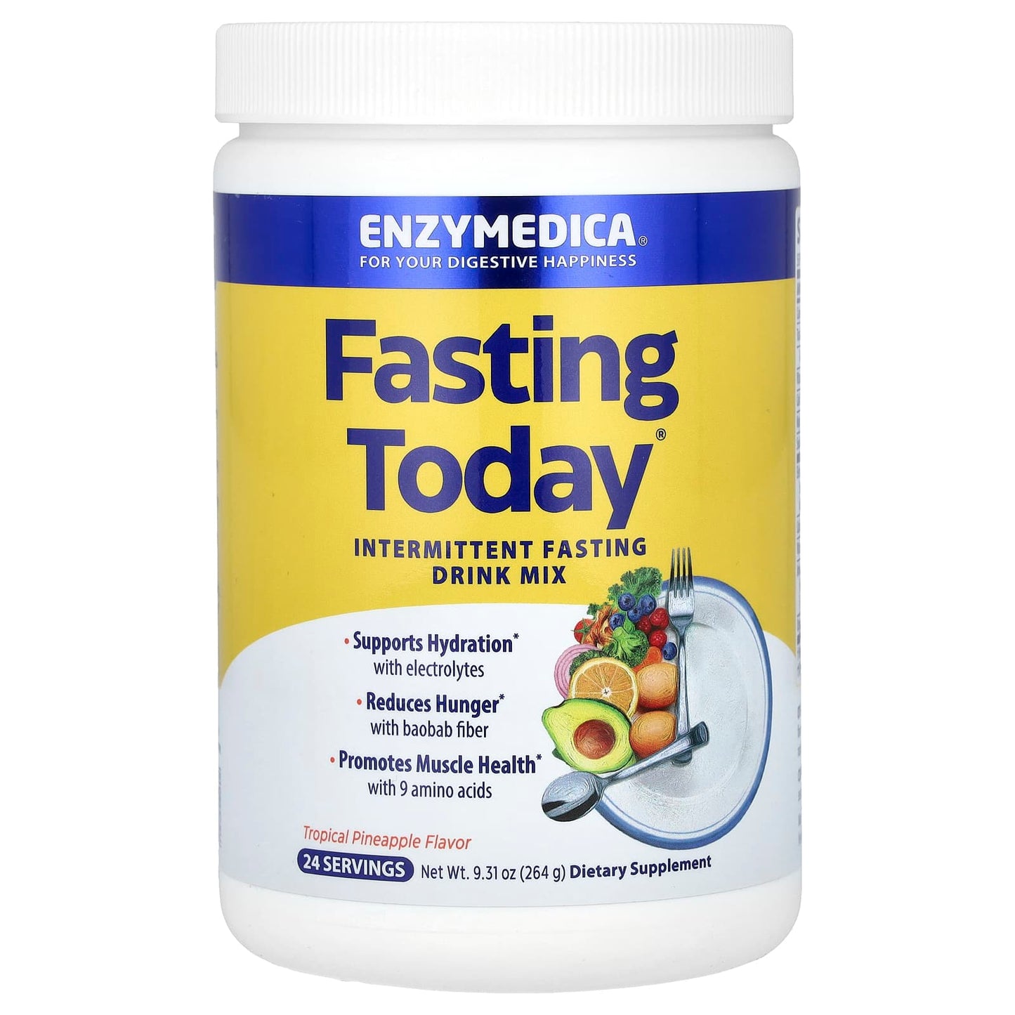 Enzymedica, Fasting Today, Intermittent Fasting Drink Mix, Tropical Pineapple, 9.31 oz (264 g) UPC 670480101414 | HiLife Vitamins