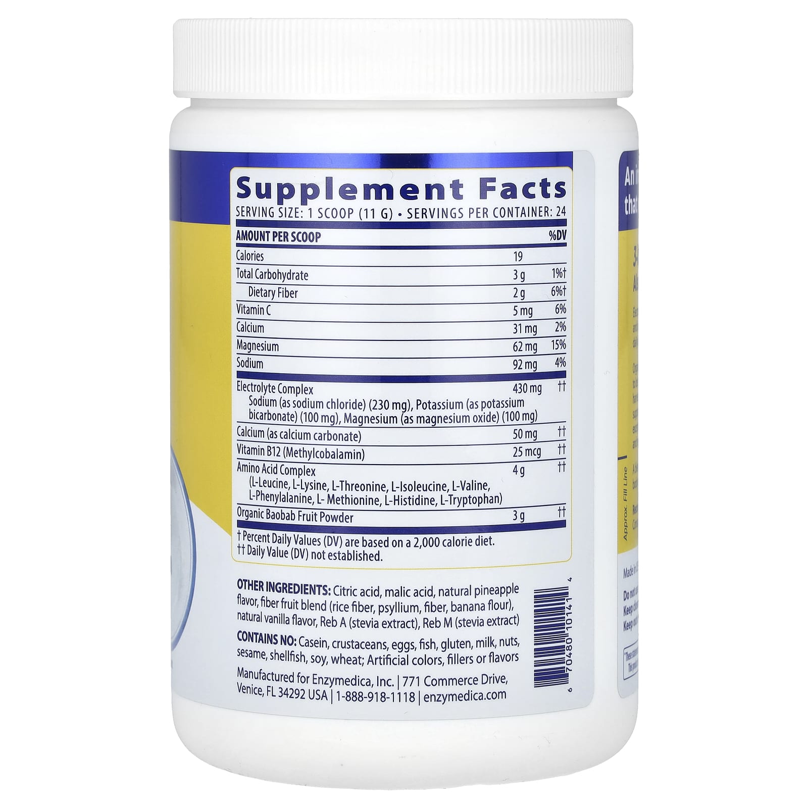 Enzymedica, Fasting Today, Intermittent Fasting Drink Mix, Tropical Pineapple, 9.31 oz (264 g) UPC 670480101414 | HiLife Vitamins