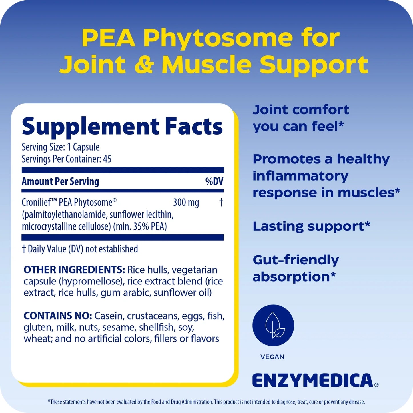 Enzymedica, Joint & Muscle PEA Phytosome®, 45 Capsules UPC 670480101872 | Hilife Vitamins