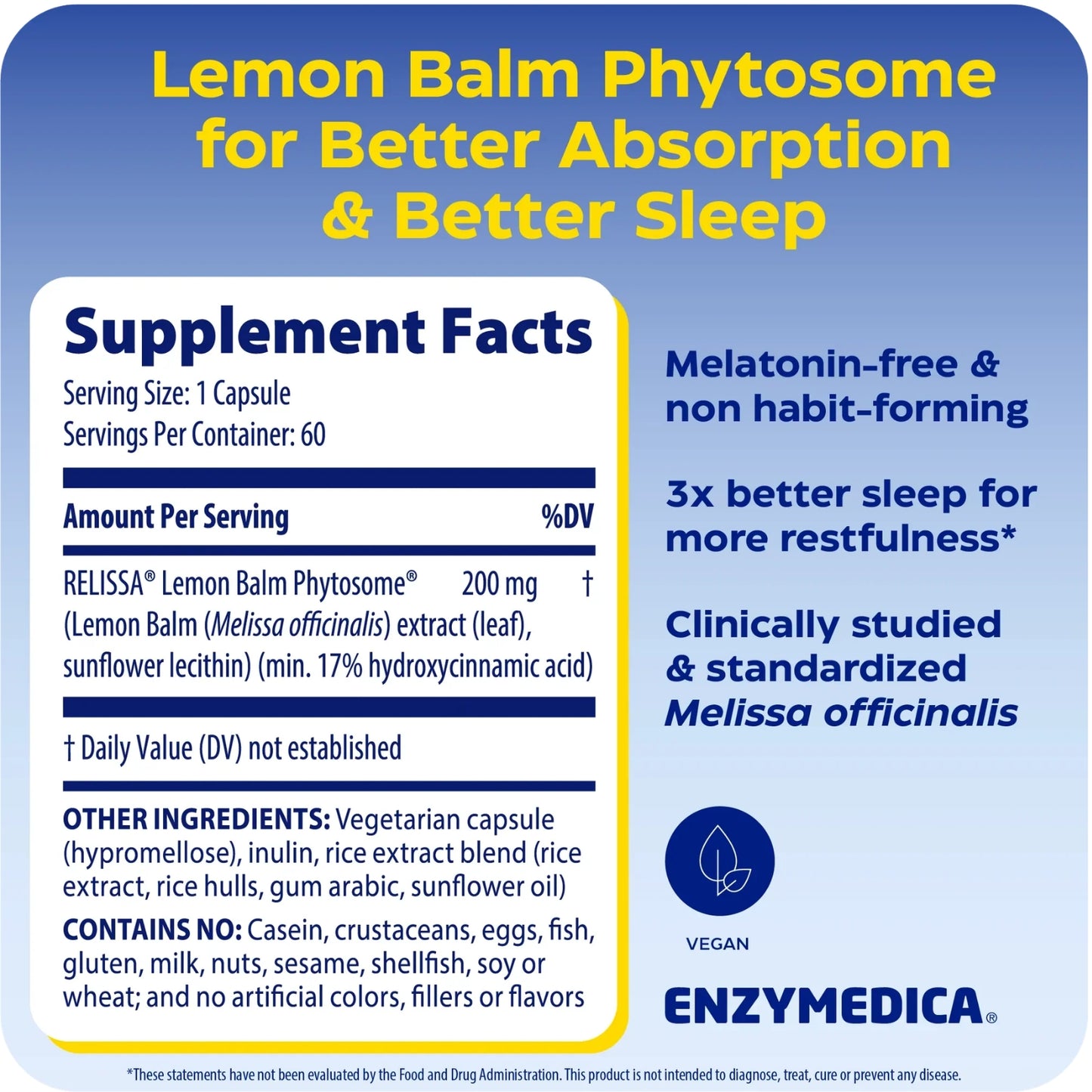 Enzymedica, Sleep & Stress Lemon Balm Phytosome®, 60 Capsules UPC 670480101889 | Hilife Vitamins