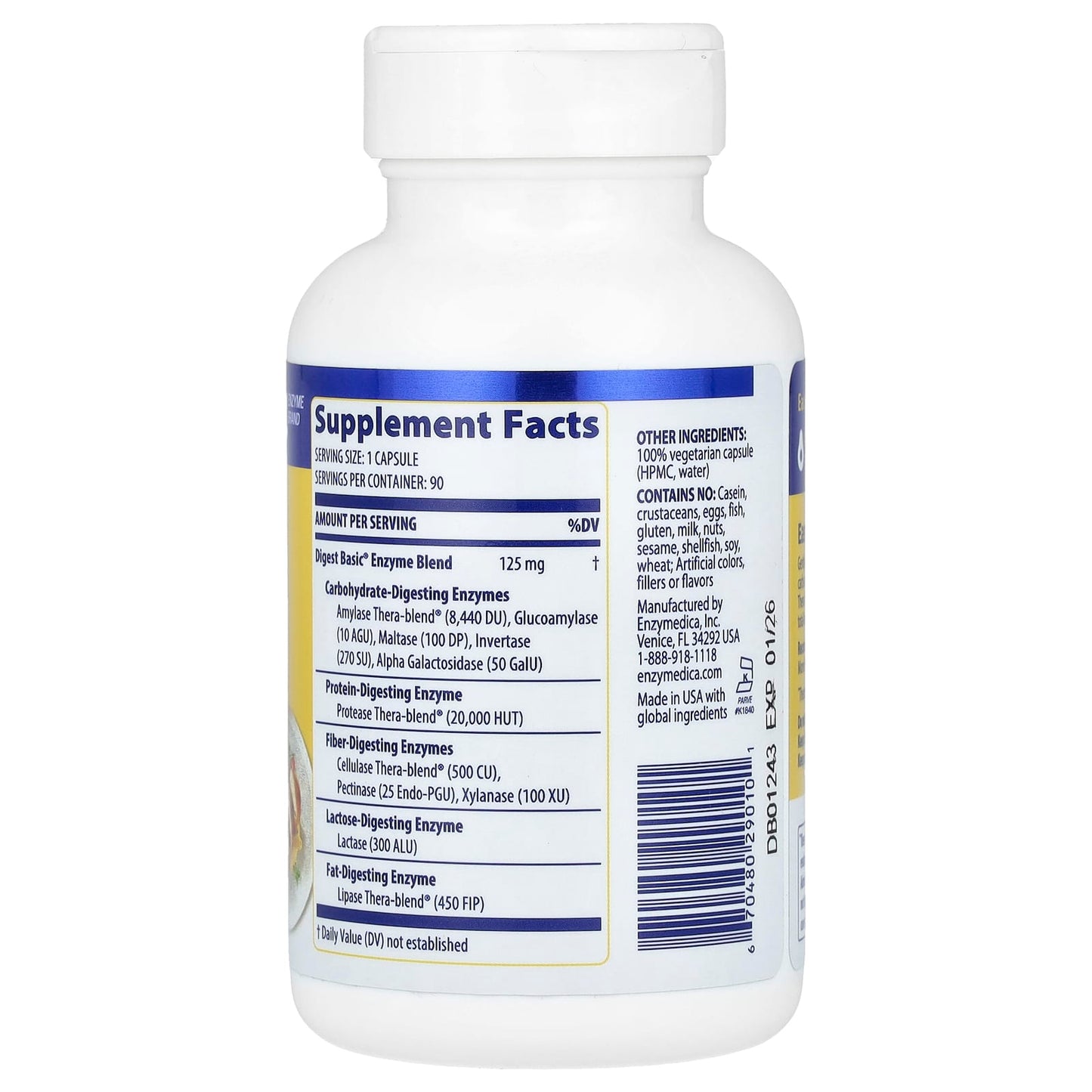 Enzymedica, Digest Basic, 90 Capsules UPC 670480290101 | HiLife Vitamins
