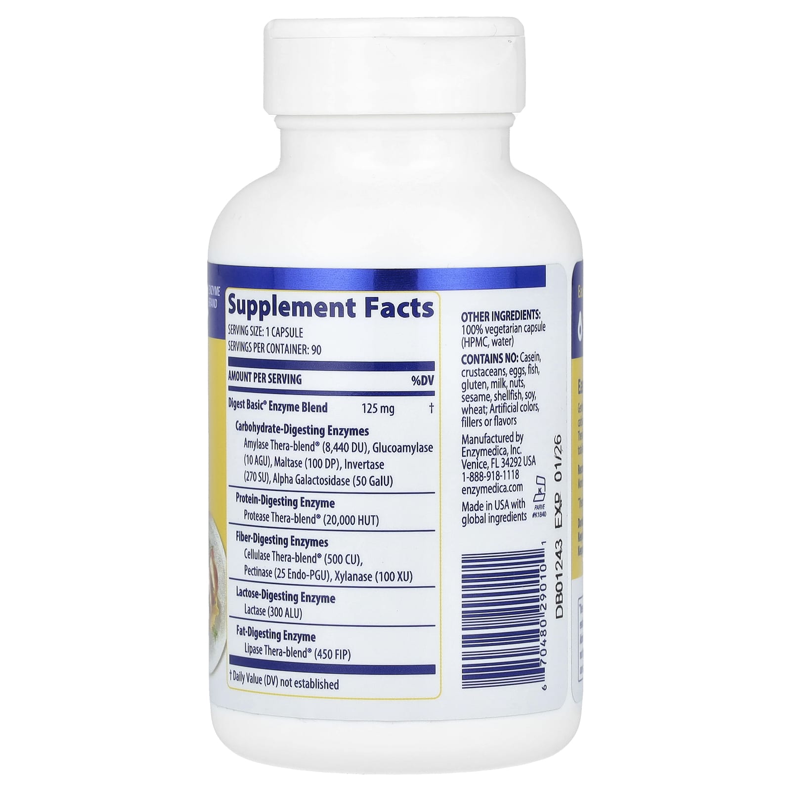 Enzymedica, Digest Basic, 90 Capsules UPC 670480290101 | HiLife Vitamins