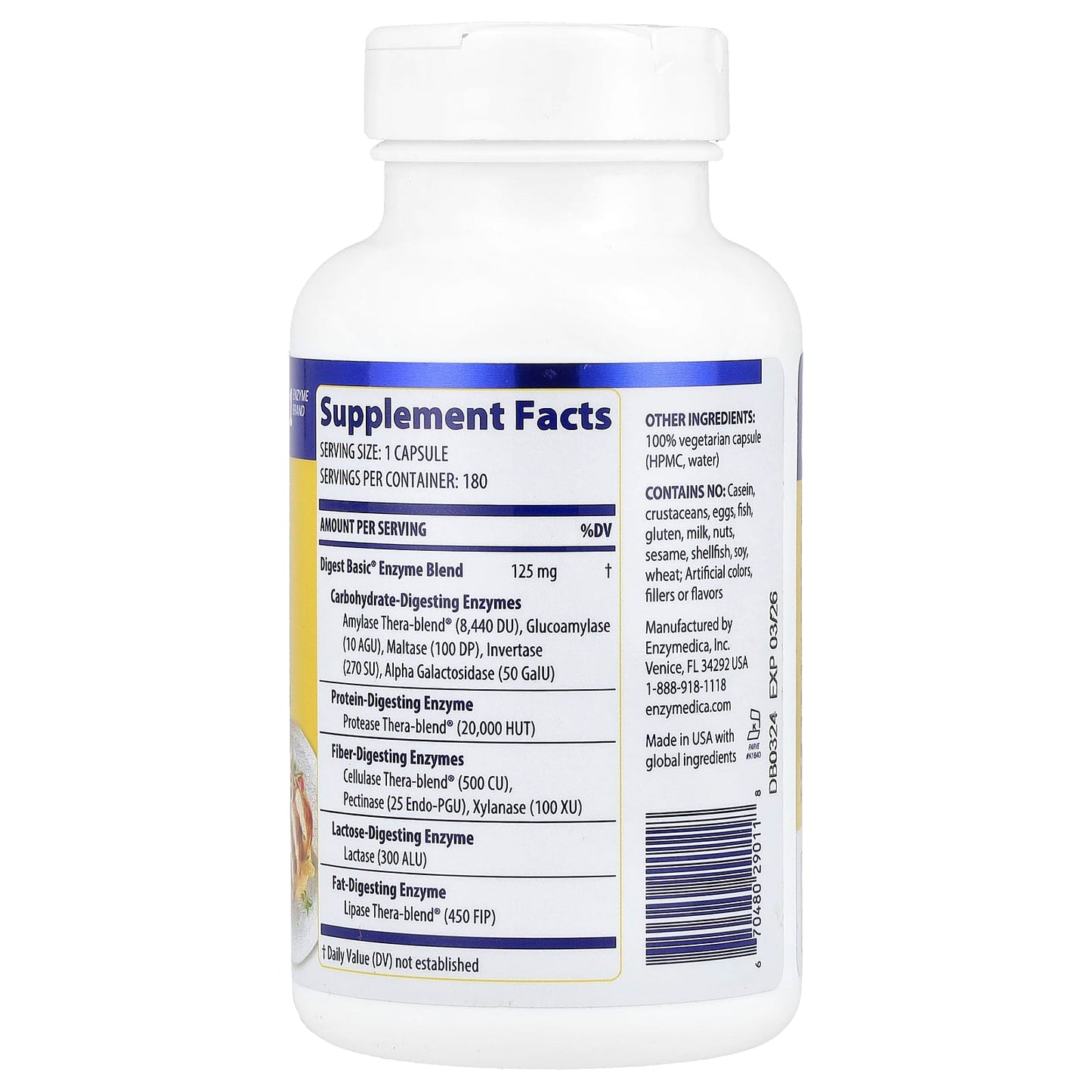 Enzymedica, Digest Basic, 180 Capsules UPC 670480290118 | HiLife Vitamins