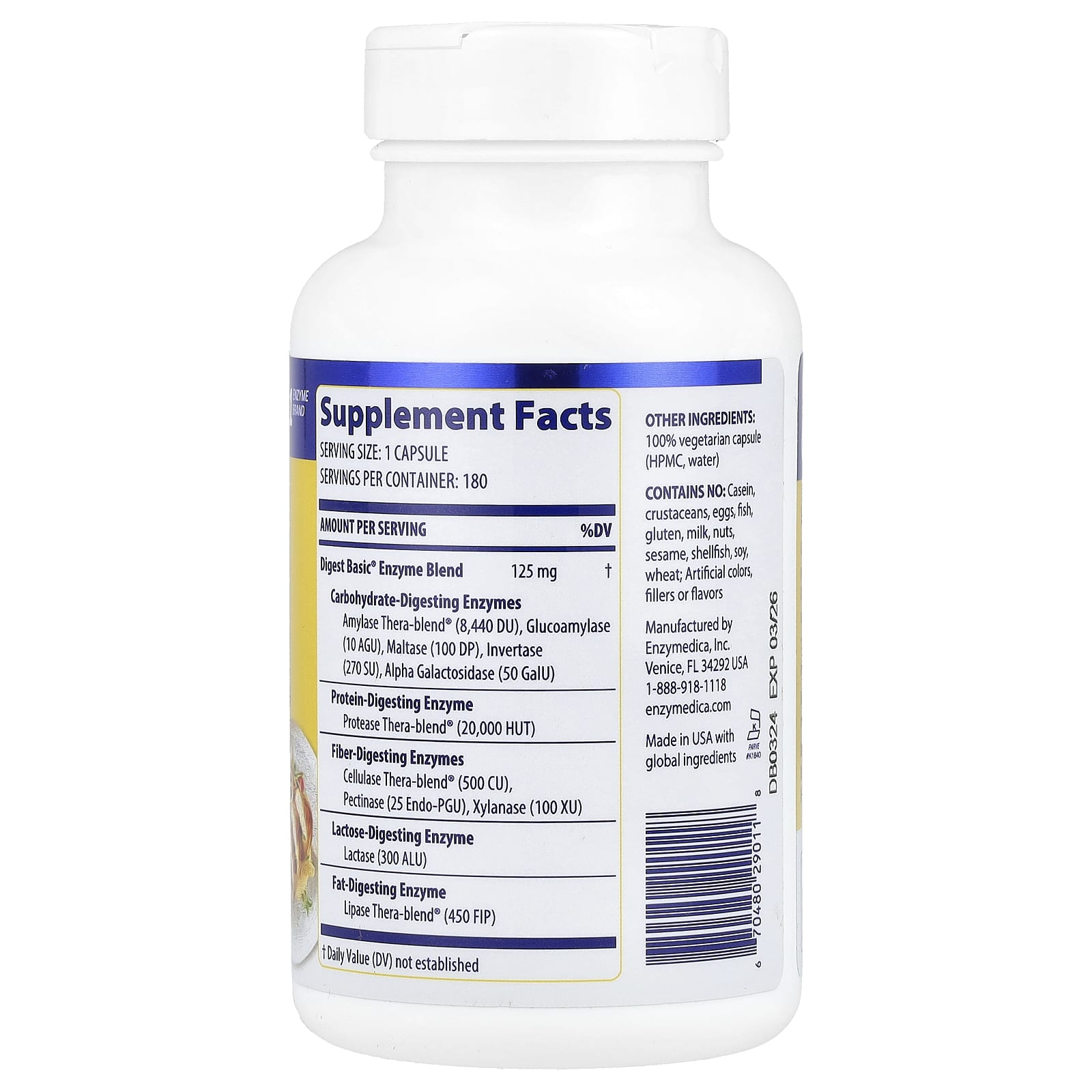 Enzymedica, Digest Basic, 180 Capsules UPC 670480290118 | HiLife Vitamins