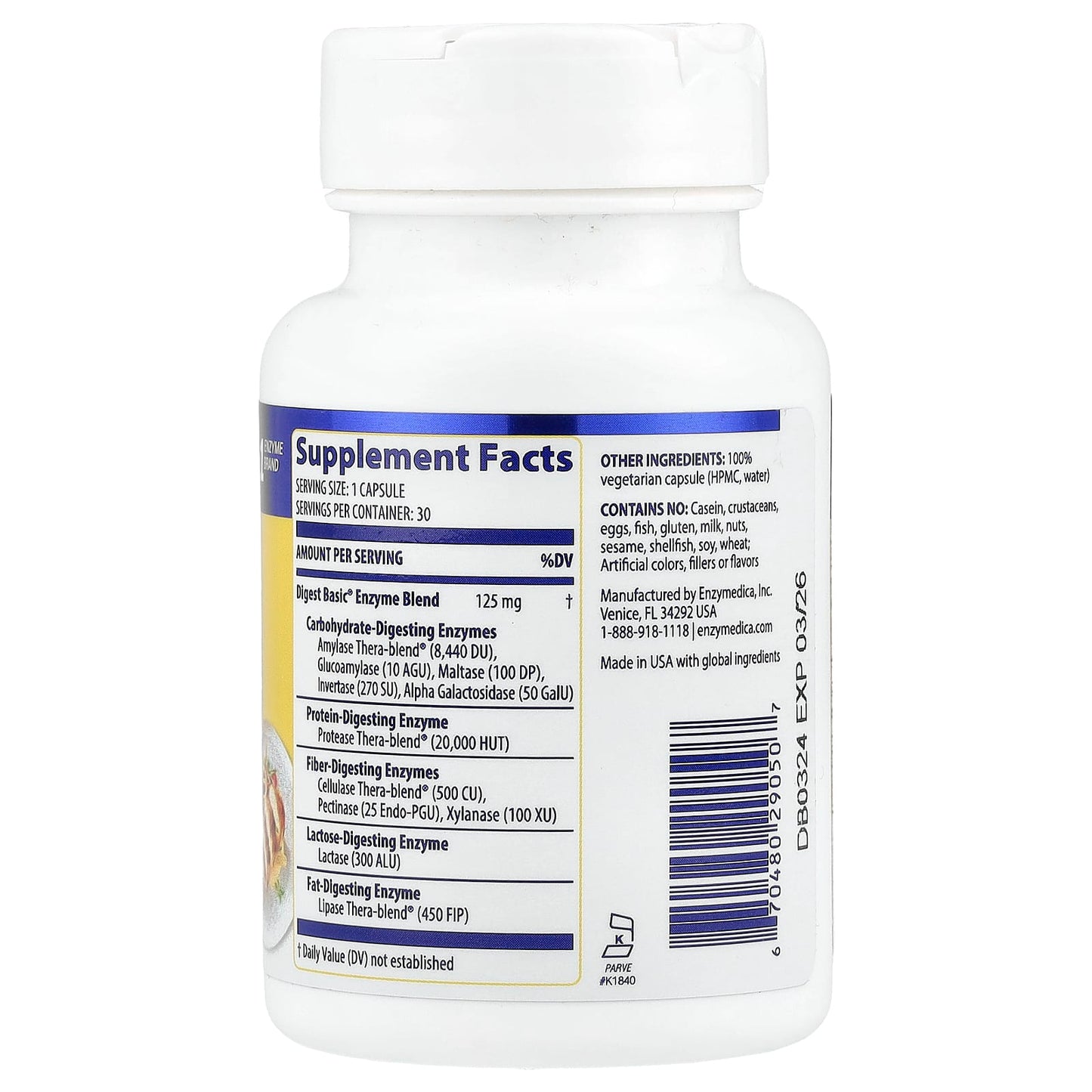 Enzymedica, Digest Basic, 30 Capsules UPC 670480290507 | HiLife Vitamins