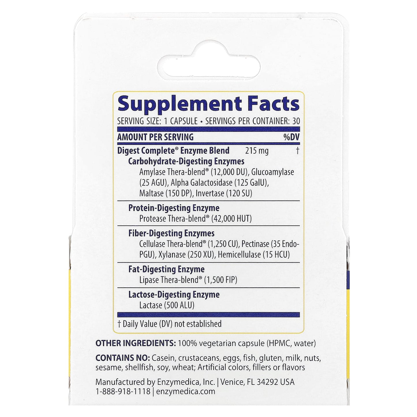 Enzymedica, Digest, 30 Capsules UPC 670480981139 | HiLife Vitamins