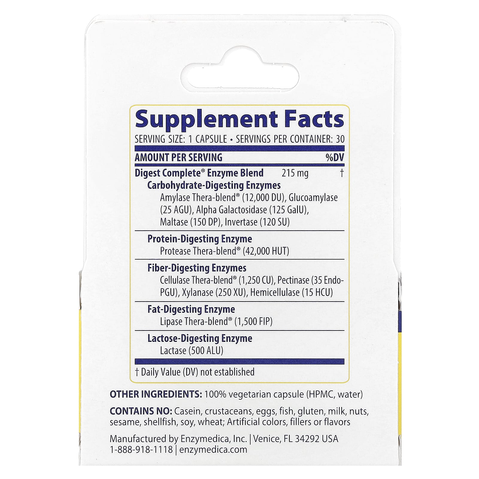 Enzymedica, Digest, 30 Capsules UPC 670480981139 | HiLife Vitamins
