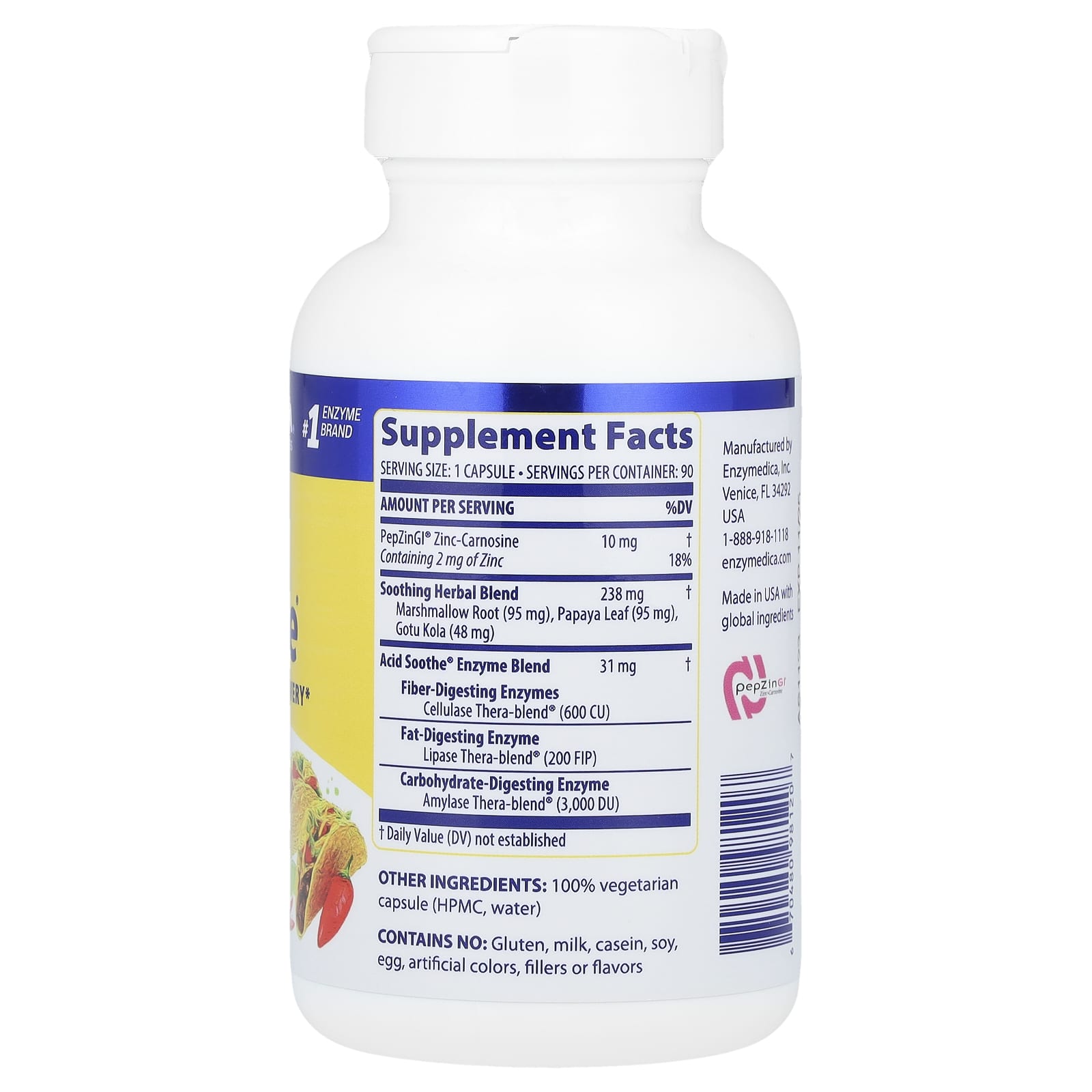 Enzymedica, Acid Soothe, 90 Capsules UPC 670480981207 | HiLife Vitamins