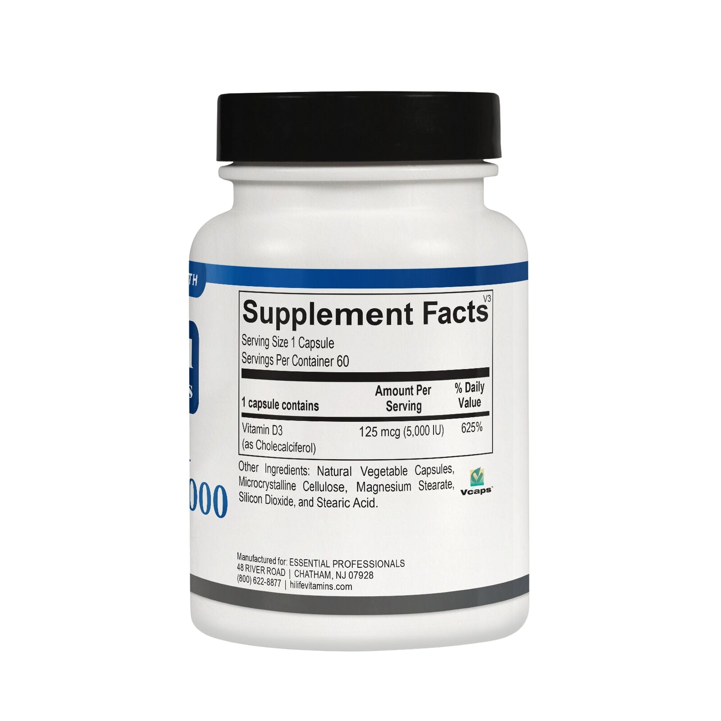 Essential Professionals, Vitamin D 5000 IU, 60 Capsules UPC 860012213511 | HiLife Vitamins