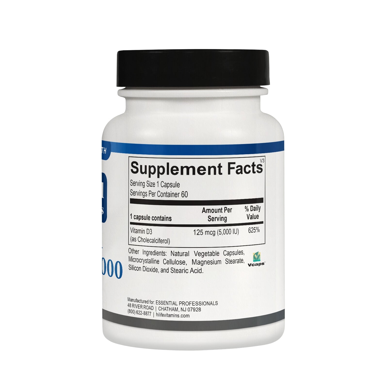 Essential Professionals, Vitamin D 5000 IU, 60 Capsules UPC 860012213511 | HiLife Vitamins