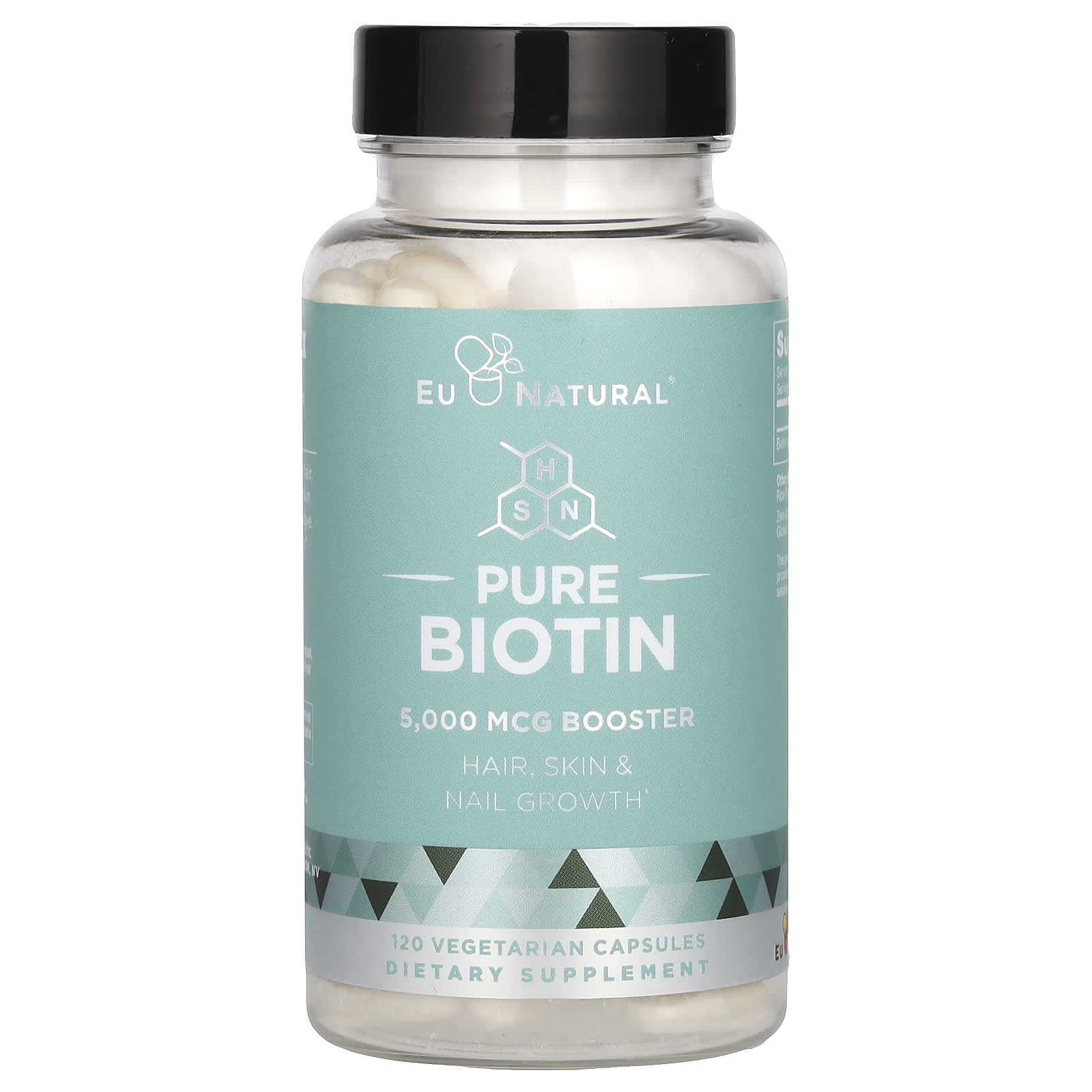 EU Natural, Pure Biotin, 5,000 mcg, 120 Vegetarian Capsules UPC 855244008172 | HiLife Vitamins