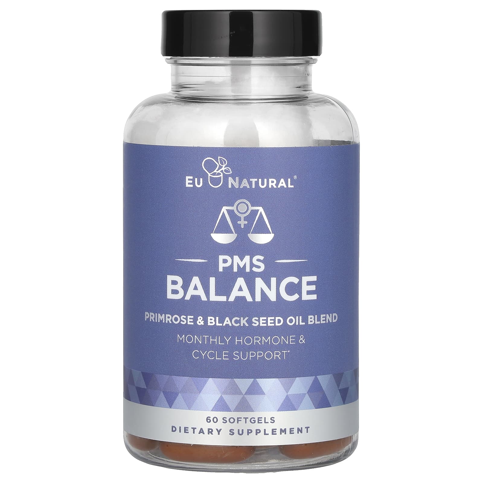 EU Natural, PMS Balance, Primrose & Black Seed Oil Blend, 60 Softgels UPC 855244008394 | HiLife Vitamins