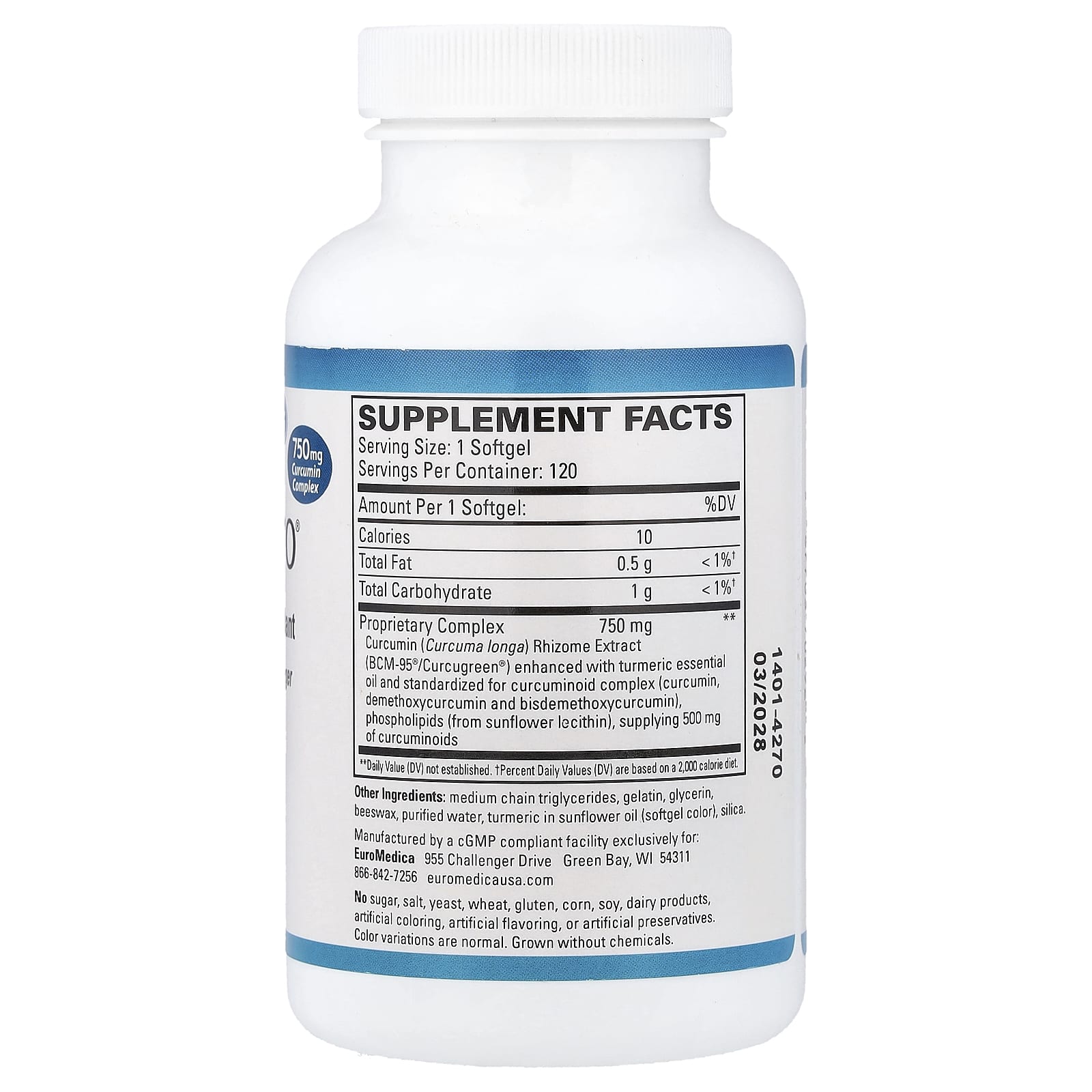 EuroMedica, CuraPro®, Powerful Antioxidant, 750 mg, 120 Softgels UPC 367703702922 | HiLife Vitamins