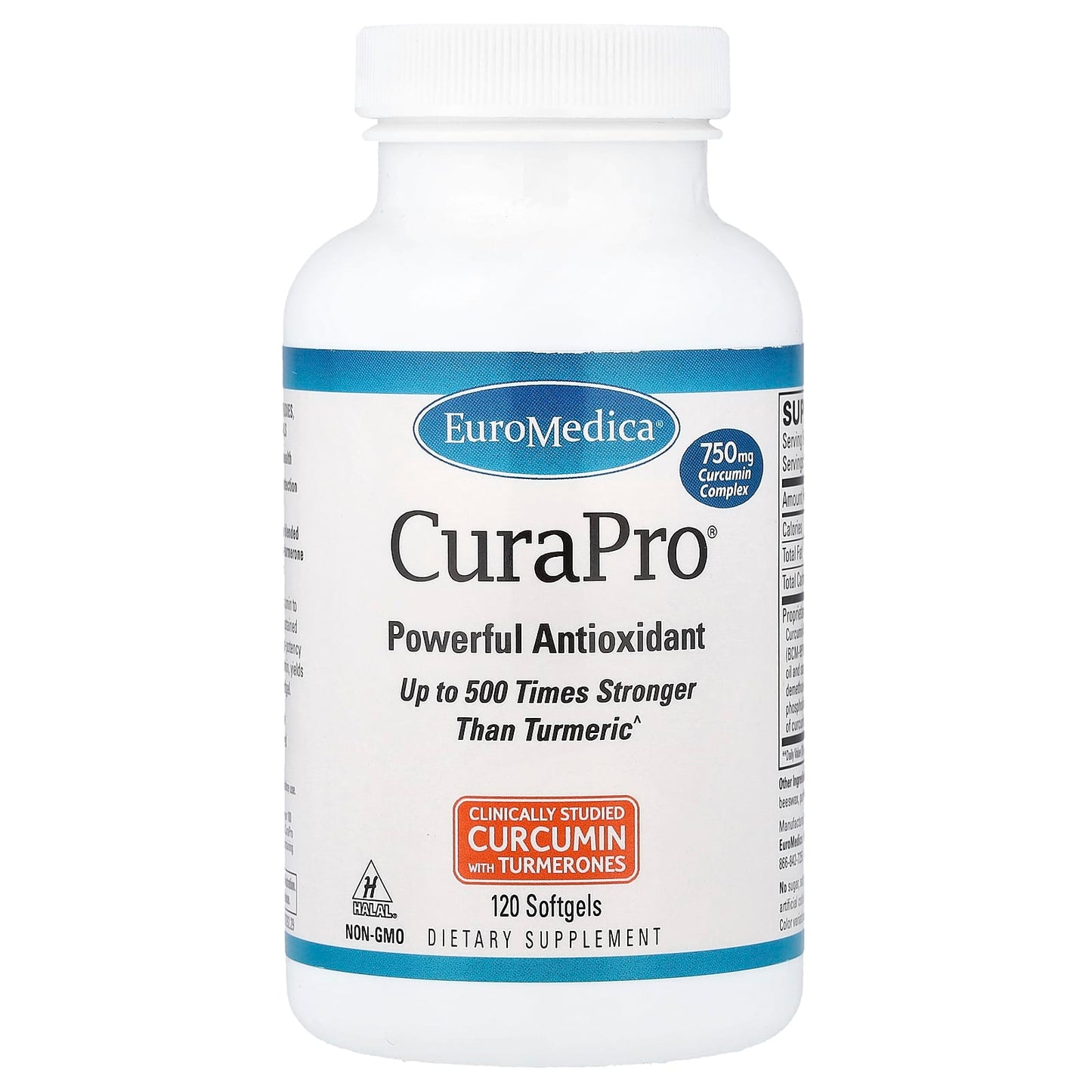 EuroMedica, CuraPro®, Powerful Antioxidant, 750 mg, 120 Softgels UPC 367703702922 | HiLife Vitamins
