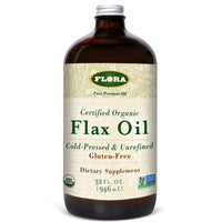 Flora, Certified Organic Flax Oil, Cold-Pressed & Unrefined, 32 FL. OZ. (946 mL) UPC 061998678985 | HiLife Vitamins
