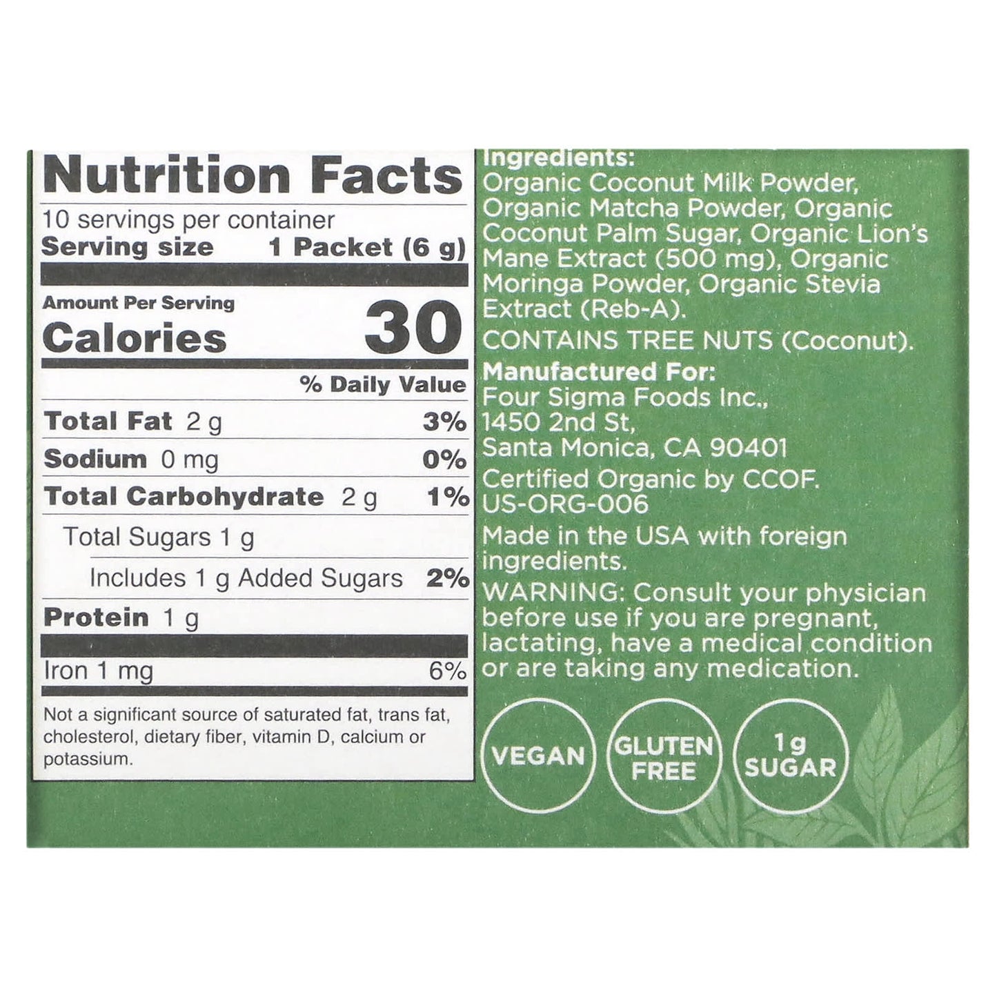 FOUR SIGMA FOODS, INC., Mushroom Matcha Latte with Maitake, 2.12 Oz UPC 816897021055 | Hilife Vitamins