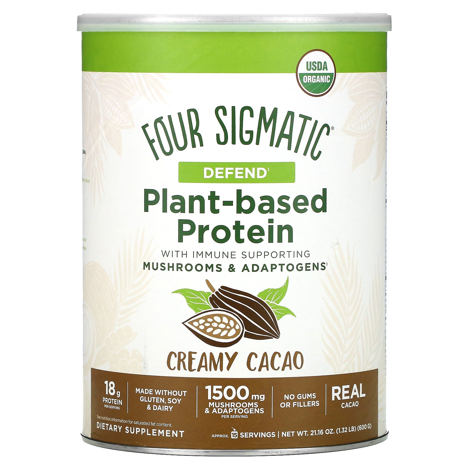 FOUR SIGMA FOODS, INC., Plant-Based Protein w/ Superfoods Creamy Cacao Can, 21.16 Oz UPC 816897022298 | Hilife Vitamins