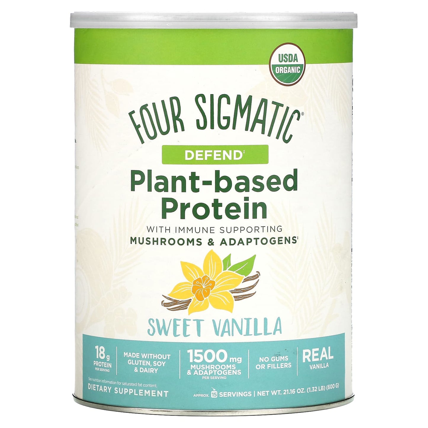 FOUR SIGMA FOODS, INC., Plant-Based Protein w/ Superfoods Sweet Vanilla Can, 21.16 Oz UPC 816897022342 | Hilife Vitamins