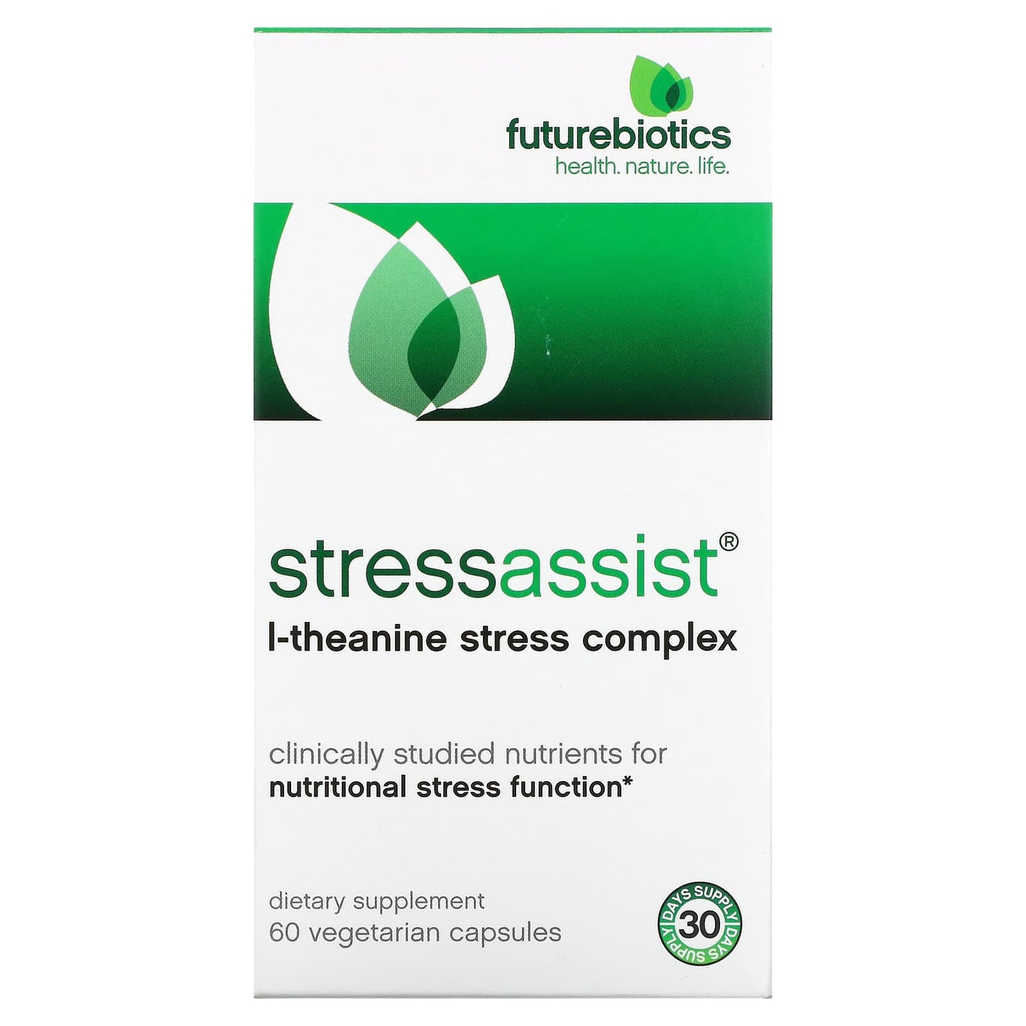 Futurebiotics, Stressassist, L-Theanine Stress Complex, 60 Vegetarian Capsules UPC 049479025077 | Hilife Vitamins