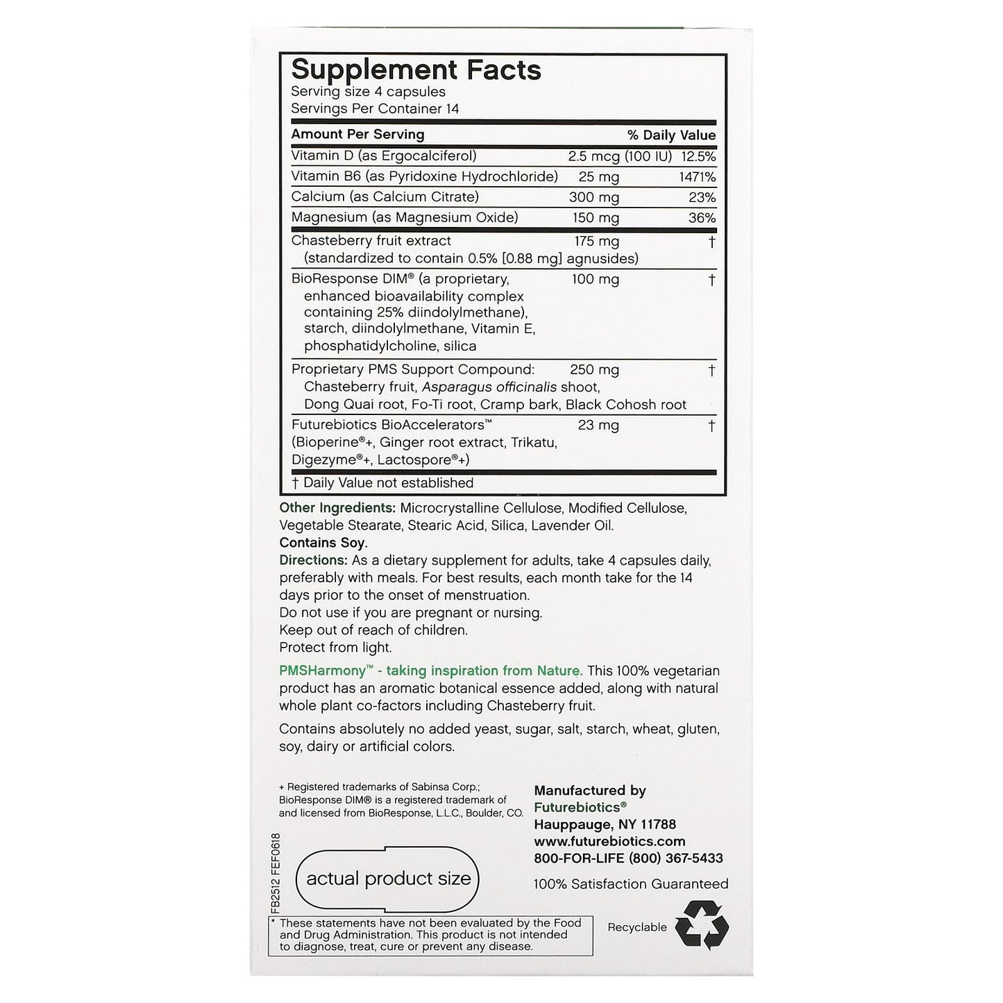 Futurebiotics, PMSHarmony, Advanced PMS Complex, 56 Vegetarian Capsules UPC 049479025121 | Hilife Vitamins