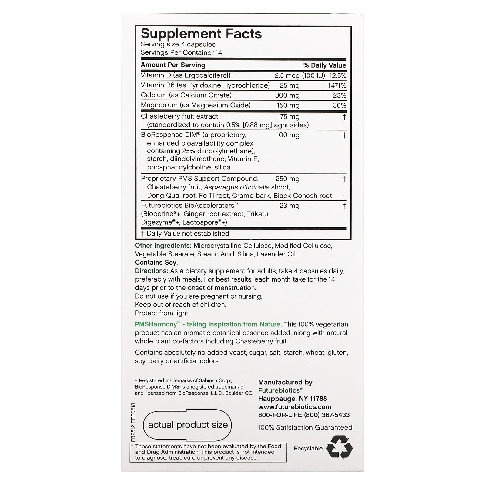 Futurebiotics, PMSHarmony, Advanced PMS Complex, 56 Vegetarian Capsules UPC 049479025121 | Hilife Vitamins