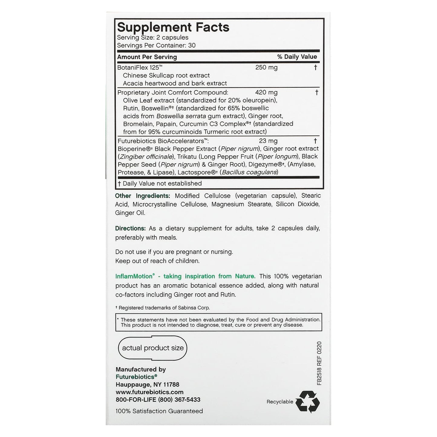 Futurebiotics, InflamMotion, Joint Inflammation Complex, 60 Vegetarian Capsules UPC 049479025183 | Hilife Vitamins