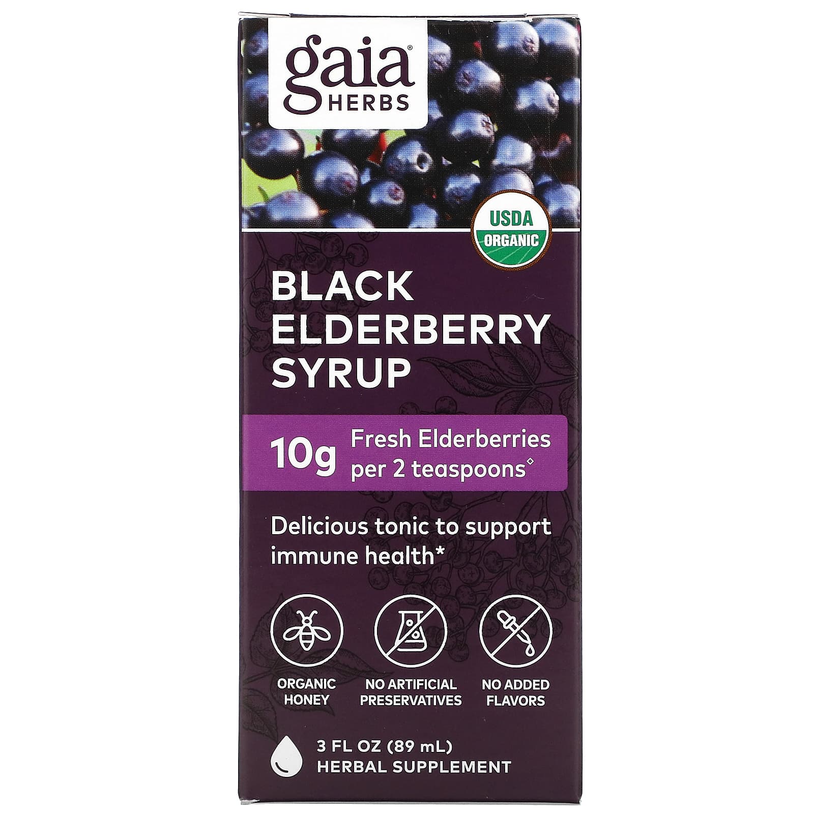 Gaia Herbs, Black Elderberry Syrup, 3 Oz Syrup UPC 751063151900 | HiLife Vitamins