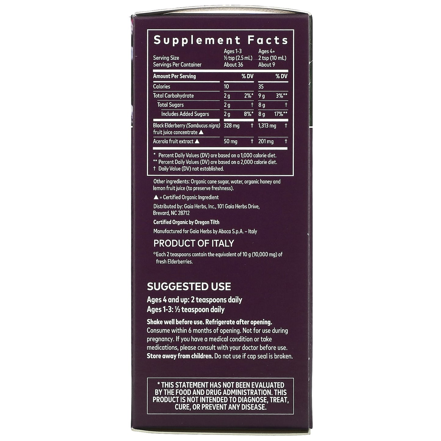 Gaia Herbs, Black Elderberry Syrup, 3 Oz Syrup UPC 751063151900 | HiLife Vitamins