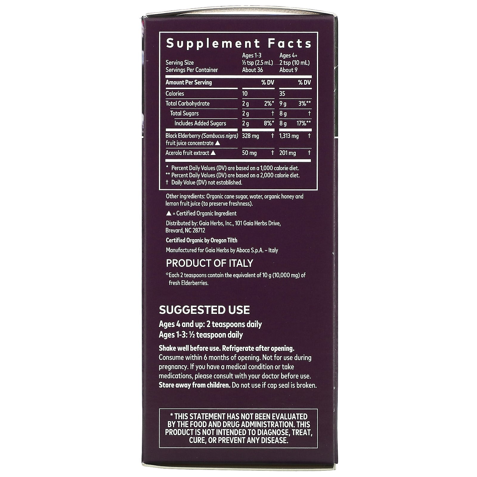 Gaia Herbs, Black Elderberry Syrup, 3 Oz Syrup UPC 751063151900 | HiLife Vitamins
