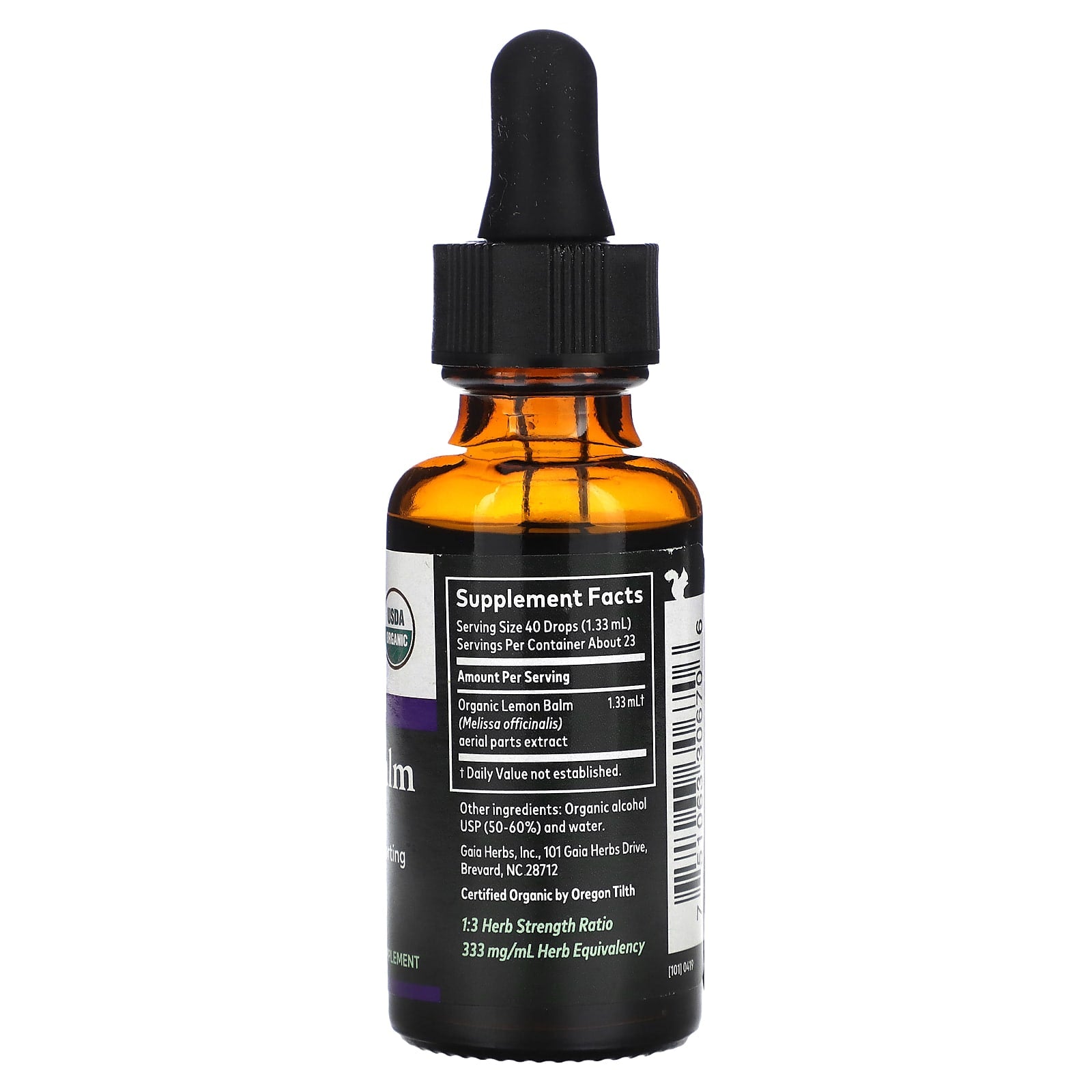 Gaia Herbs, Gaia Herbs, Organic Lemon Balm, 1 fl oz 30 ml UPC 751063306706 | HiLife Vitamins