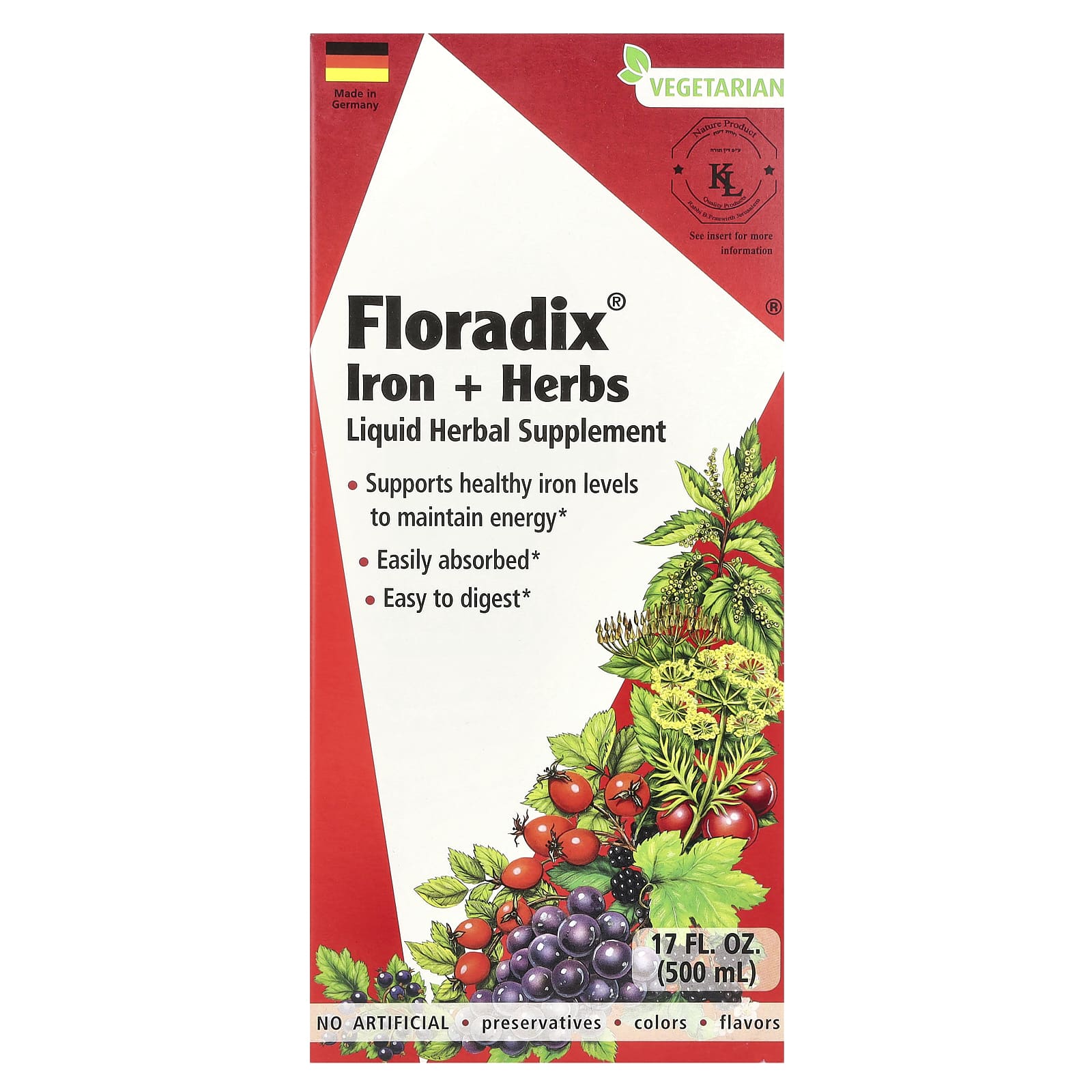 Gaia Herbs, Floradix, Iron & Herbs, 17 Oz Liquid Extract UPC 850026260106 | HiLife Vitamins