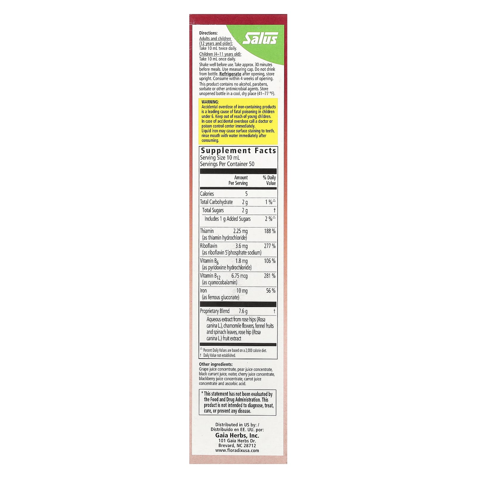 Gaia Herbs, Floradix, Floravital Iron & Herbs, 17 Oz Liquid Extract UPC 850026260137 | HiLife Vitamins