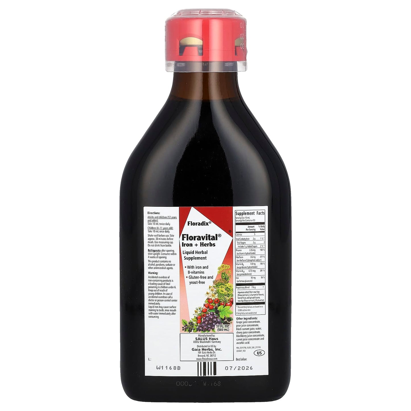 Gaia Herbs, Floradix, Floravital Iron & Herbs, 17 Oz Liquid Extract UPC 850026260137 | HiLife Vitamins