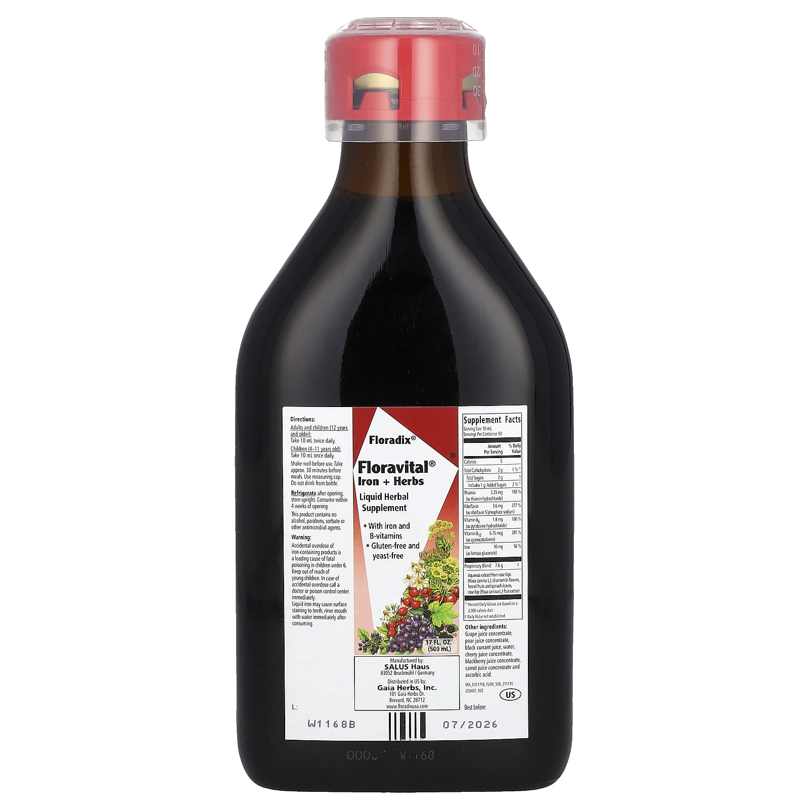 Gaia Herbs, Floradix, Floravital Iron & Herbs, 17 Oz Liquid Extract UPC 850026260137 | HiLife Vitamins