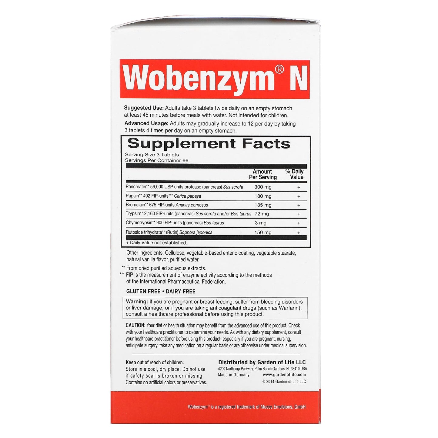 Garden Of Life, Wobenzym N, 200 Tablets