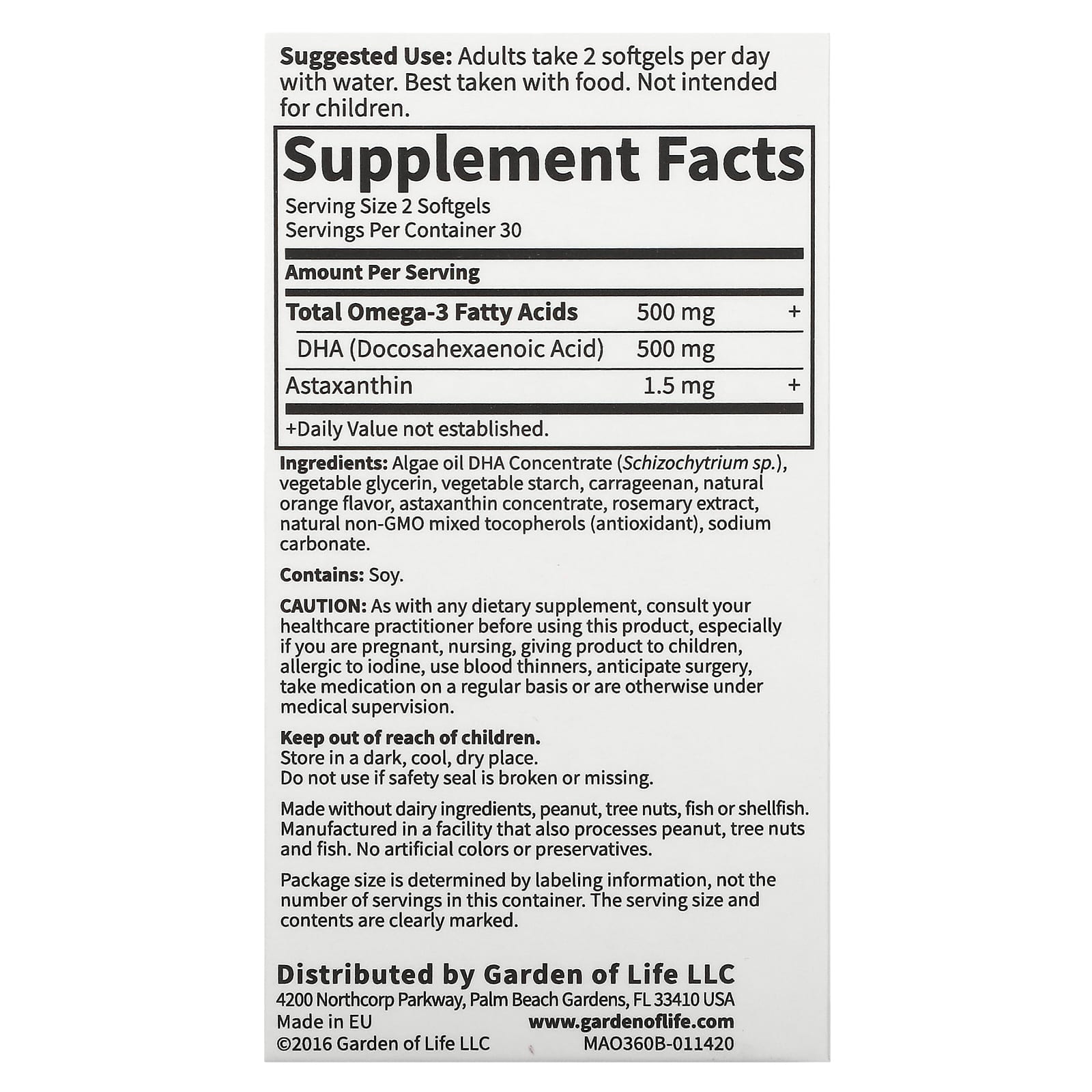 Garden of Life, Minami Algae Omega-3, 60 Softgels UPC 5425018610907 | HiLife Vitamins