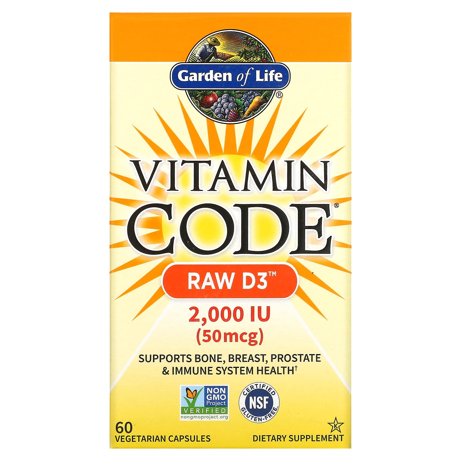 Garden of Life, Vitamin Code - Raw D3 2000 IU, 60 Capsules UPC 658010114134 | HiLife Vitamins