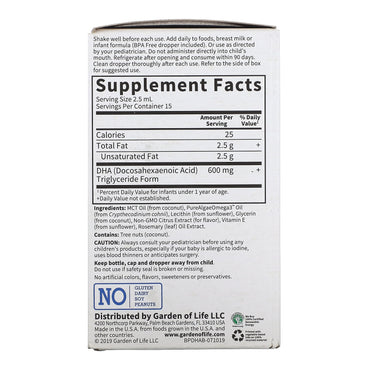 Garden of Life, Baby, Plant DHA Liquid, 1.26 fl oz UPC 658010125291 | HiLife Vitamins