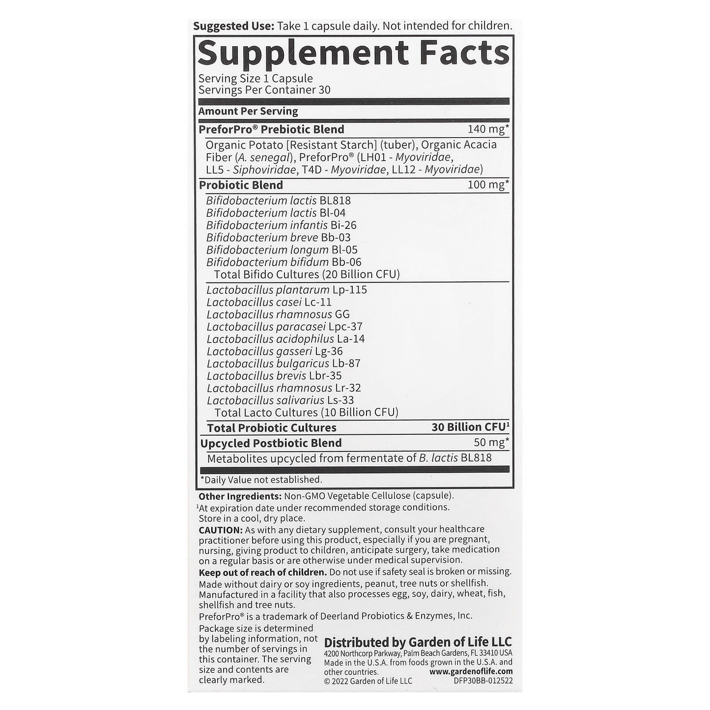 Garden of Life, Probiotics, 30 Billion, 30 Mini Vegetarian Capsules UPC 658010131780 | HiLife Vitamins