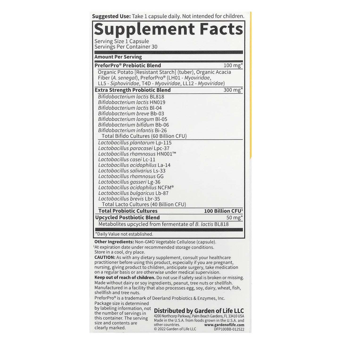 Garden of Life, Probiotics, Extra Strength, 30 Vegetarian Capsules UPC 658010131797 | HiLife Vitamins