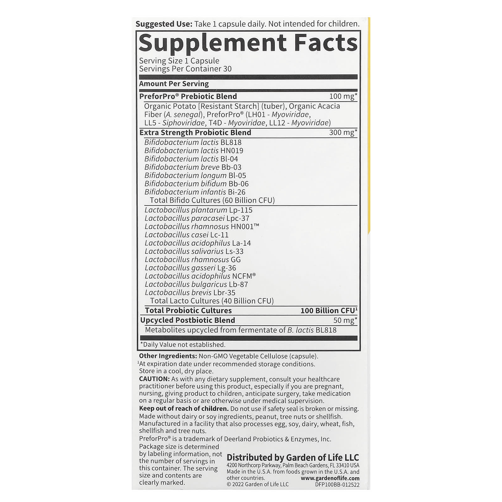 Garden of Life, Probiotics, Extra Strength, 30 Vegetarian Capsules UPC 658010131797 | HiLife Vitamins