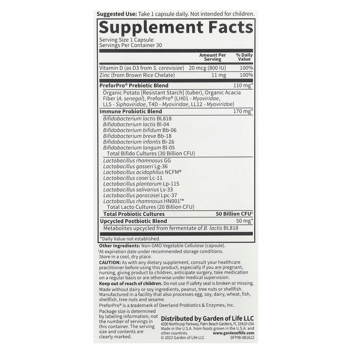 Garden of Life, Probiotics Immune, 30 Vegetarian Capsules UPC 658010131810 | HiLife Vitamins