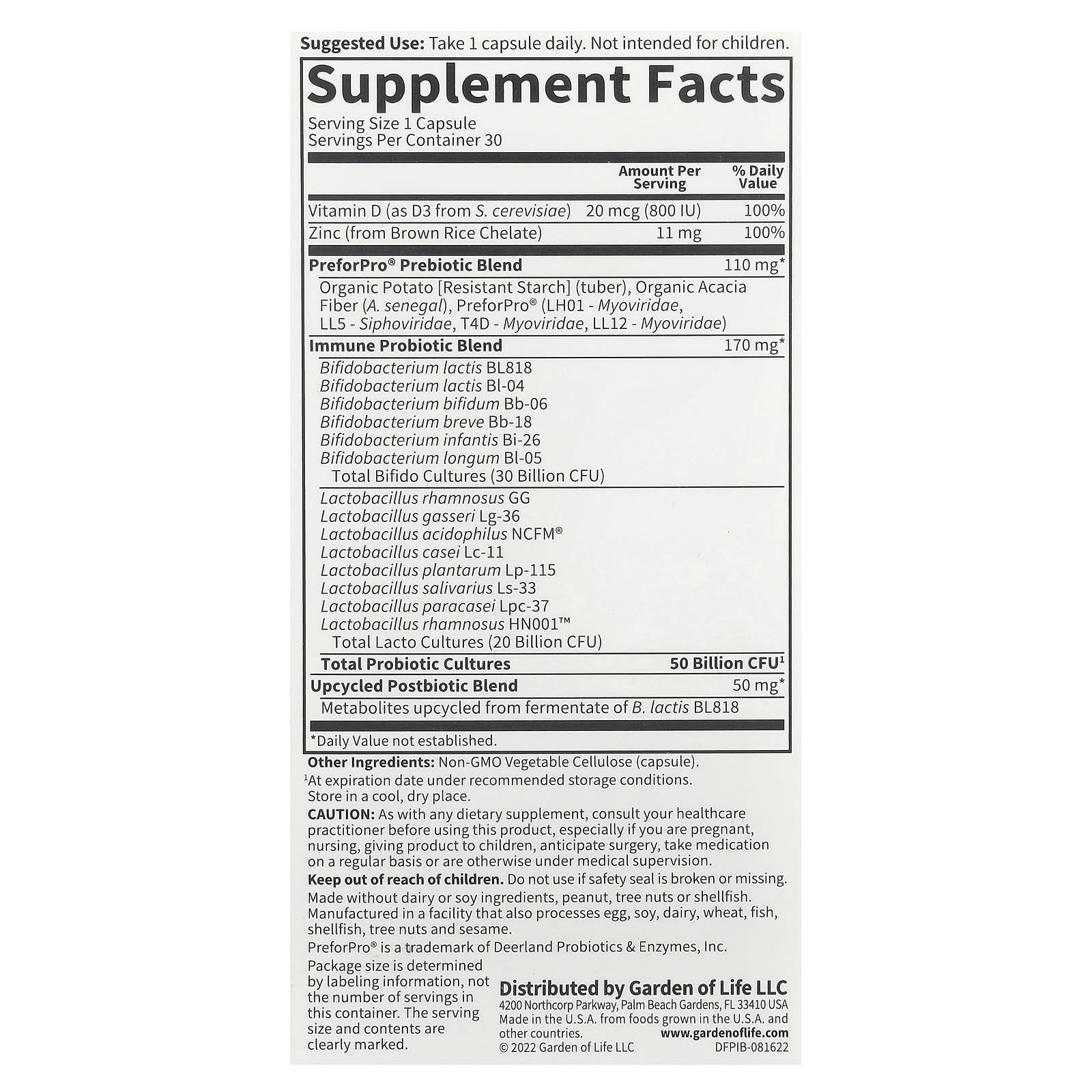 Garden of Life, Probiotics Immune, 30 Vegetarian Capsules UPC 658010131810 | HiLife Vitamins